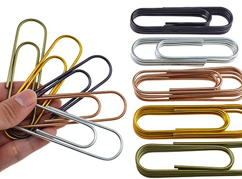 HAHIYO Büroklammern, extra groß, 100 mm, robust, verschiedene helle Farben, Vinyl-beschichtet, verhindert Kratzer/Risse auf den Seiten, für Lesezeichen, Organisation zu Hause, Büro, Schule, 25 Stück