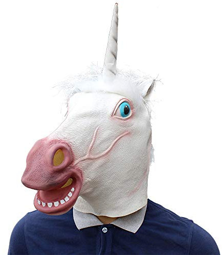 BaronHong Cosplay Maske Latex Helm Dekoration Thema Party Requisiten Halloween Kostüm Zubehör Erwachsene für Einhorn (weiß, M)