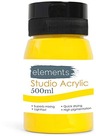 Elements Pintura acrílica de 500 ml, bote de 500 ml, pintura acrílica de secado rápido con alto pigmento y pigmentos de color vibrante, color amarillo Med