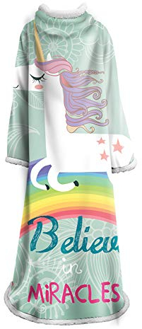 EnHome Decke mit Ärmel, 3D Einhorn & Pferd Drucken Erwachsene Frauen Männer Tragbare Microfaser Baumwollsamt Weich Sanft Warm Comfy TV Faul Kuscheldecke Robe Decke (127x178cm,Regenbogen)