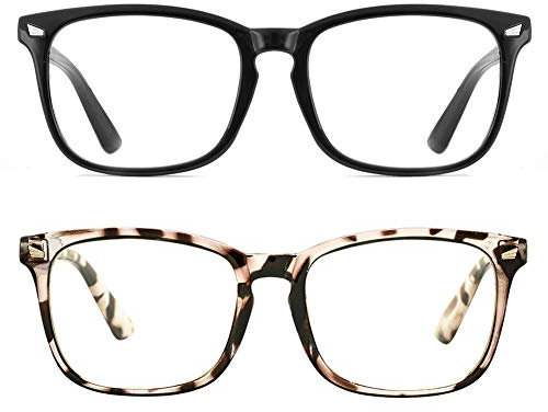 Fashion Square Nerd Clear Brillengestell für Männer Frauen ohne Sehstärke Transparente Linse Fake Brille, 2 Stück (Schwarz + Leopard)
