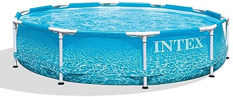 Intex 28206EH großer, runder oberirdischer Swimmingpool mit verstärkten Seitenwänden und Metallrahmen für den Garten oder Außenbereich, 3 m x 76 cm