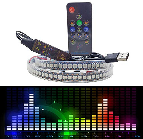 USB-LED-Lichtstreifen für Auto, TV, Schlafzimmer, mit Musik-Fernbedienung, wasserdicht, IP67, schwarz, PCB, RGB, mehrfarbig, 5 V DC, 3 m, WS2812b, LED-Streifen 144