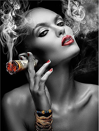 ZHXXFD Peinture Numero Adulte Enfant avec Cadre Femme De Fumer Blanc Noir Moderne Peinture par Numero Paysage Animaux Acrylique Toile DIY Paint by Numbers Kit 40X50CM(A64)