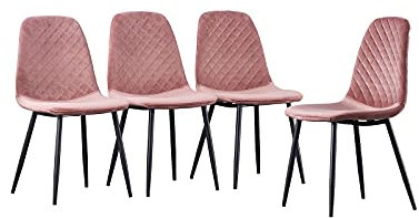 AINPECCA Set of 4 Velvet Dining Chairs Ergonomic Backrest Thickened Cushion with Matte Metal Legs for Dressing Lounge Living Room Office Bedroom(Rose)