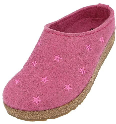 HAFLINGER Grizzly Stelline Damen Herren Filzpantoffeln mit Gummisohle Sterne Rosa (Bonbon 206), Gr. 38