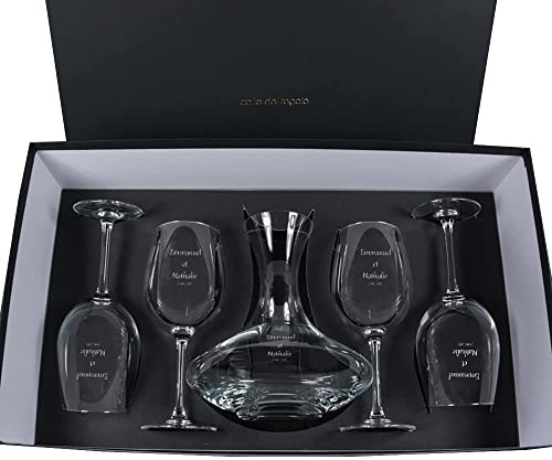 Coffrets Carafe et Verres à Vin avec boîte (Coffret Carafe et Verres Personnalisés pour Couples - Cadeau Mariage, Saint-Valentin, Anniversaire de mariage, Noces d'Or ou Noces d'Argent...).