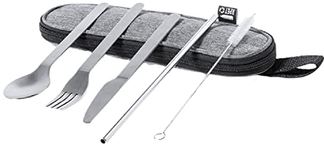 TIENDA EURASIA® Set de Cubiertos de Acero INOX, Cubiertos para Llevar, Juego de Cubiertos para Camping, Trabajo, Viaje, Acampada, Set de 5 Piezas