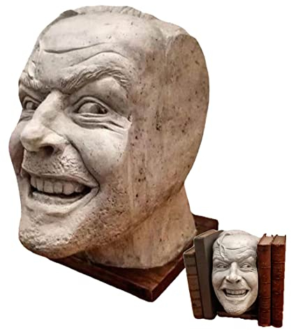 Decorative Bookends,Here’s Johnny Bookend Statues,Sculpture of The Shining Library,Whimsy Resin Desktop Ornament Statue,Creative Book Shelf Figurine,Funny-face Home Office Cabinet Shelf Decoration