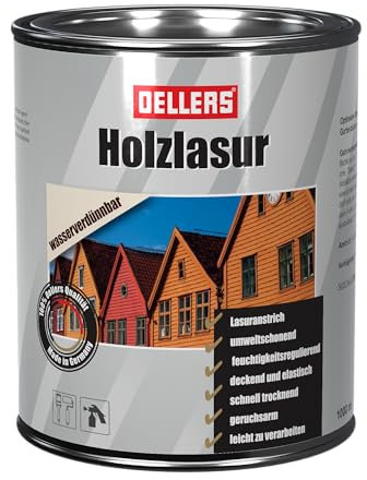 OELLERS Holzlasur wasserbasierte Lasur, Imprägnierung, Grundierung, Lasur, schützt vor Feuchtigkeit u. Verwitterung, für alle gängigen Holzarten (1 Liter, Eiche-Hell)