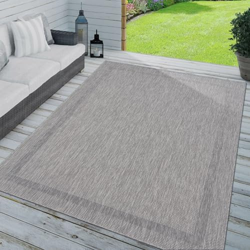 TT Home In-& Outdoorteppich Wetterfest Terrasse Küche Modern Mit Umrandung Unifarben, Farbe: Grau, Größe:80x150 cm