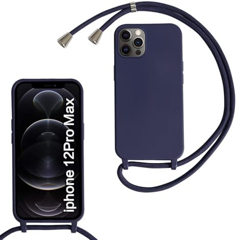 MBSLFY Lanyard Case for iPhone 12 Pro Max, Liquid Silicone Protective Phone Case with Strap Adjustable Neck Cord Necklace Soft Cover for iPhone 12 Pro Max, Navy blue