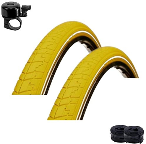 2 x DSI Fahrradreifen Reflex Gelb 40-635 (28 x 1 1/2) + 2 Schläuche DV inkl. Fahrradklingel