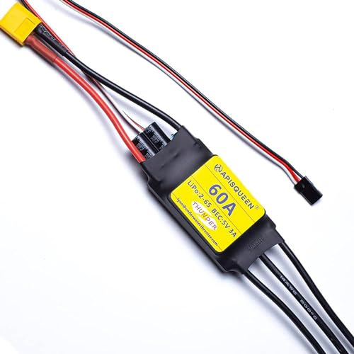 ApisQueen 2-6S 60A ESC Elektrischer Drehzahlregler mit 5V 3A BEC XT60 & 4.0mm Stecker für Flugzeug Modell RC Drohne