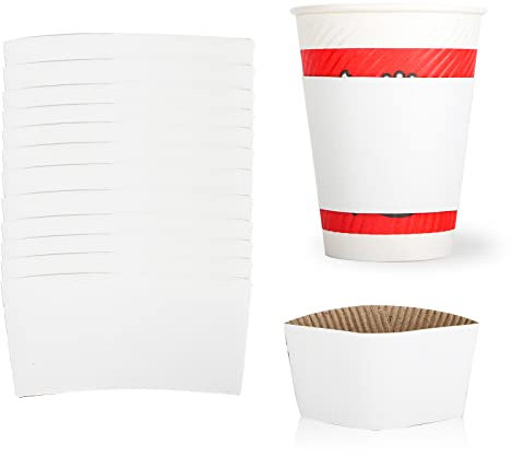 zsccxq Disposable Corrugated Kraft Paper Coffee Sleeves Cup Sleeves Holder Protective Insulated Heat Espresso Coffee Cup Sleeve Fits For 12, 16, 20, 24 oz Hot Drinks Cup(White, 100 Pcs)