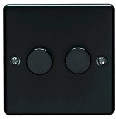 SHPELEC® Premium Round Edge Matt Black Electrical Wiring Accessory Range - Stylish and Durable (Two Gang LED Dimmer Switch (Double))