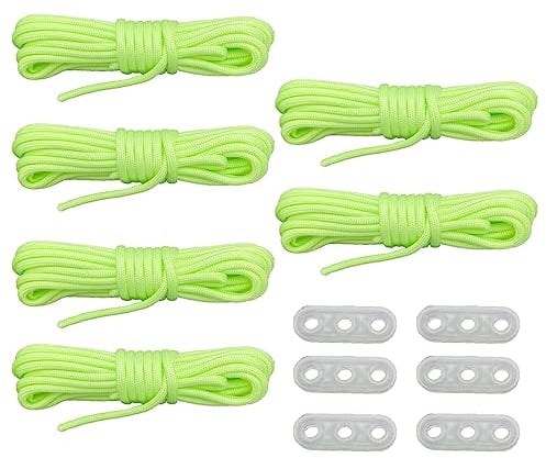 HOUSON 6 Stück Fluoreszierendes Paracord, Luminous Schnur Zelt Nachtleuchtende Paracord Fallschirmschnur für Camping Vorzelt Zelt 4M*4mm Grün