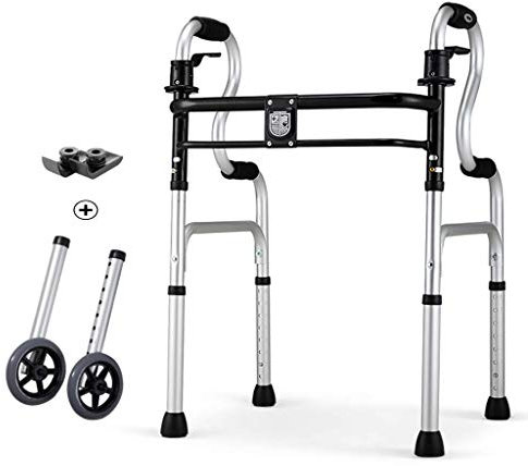 Gehgestell für Senioren, leichtes, faltbares Aluminium-Gehgestell, faltbare Gehhilfe mit Rädern für Senioren und Erwachsene, Gehhilfe mit extra breitem Vorderrad, Größe für Erwachsene bis 400 small
