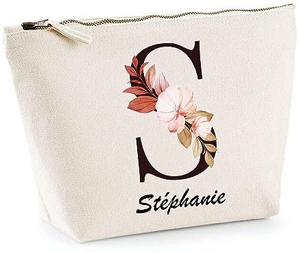 Trousse Stéphanie Lettre Fleur | Pochette Toilette Maquillage Idée Sac Cadeau