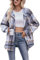Mingzhu Damen Flanell Plaid Hoodie Jacke Shacket Oversized Button Down Mantel, GRAU, L