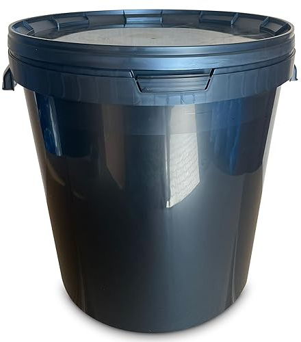 MARMOS-PLAST 10 x 30 Liter Eimer Schwarzer Kunststoffeimer mit Deckel Lebensmittelecht stapelbarerer Milcheimer Vorratseimer Honigeimer Lebensmittelfreigabe Behälter Leereimer für Mehl Wassereimer