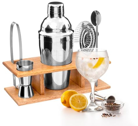 Avilia Barman Kit 6 Pieces: Cocktail Set with Stand – Stirrer, Tongs, Stain, Jug, Spoon – Ready to Create Perfect Cocktails