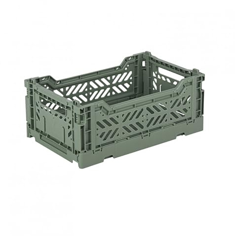 AYKASA Klappkiste, stabile Faltkiste aus Kunststoff, stapelbar, Almond Green, Mini (27x17x11cm)