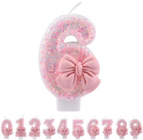 ALLAVA Kerzen Geburtstag 6, Geburtstagskerzen Zahlen Mädchen, Glitzernde Kerze 6, Geburtstagskerzen für Kinder, Erwachsene,Geburtstagsfeier, Jubiläum, Meilenstein (7,5cm, Rosa)