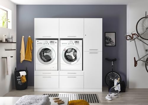 respekta Waschmaschinenschrank Trockner Schrank Hochschrank 185 cm Weiß Clara