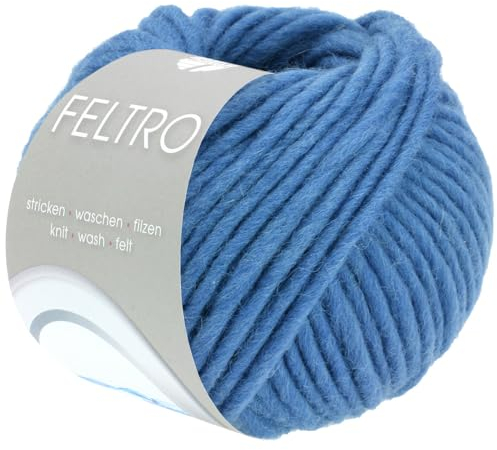 Lana Grossa FELTRO UNI 50 g moderne Filzwolle in kräftigen Farben (schrumpft beim Waschen ca. 30-40%) 50 m, Farbe:116 - Blau
