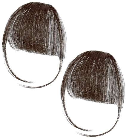 EUPSIIU 2 Stücke Clip in Pony, Hair Bangs Clip in Extensions, Haarverlängerung Clips, Natürliche Clips in Pony Haarteil für Frauen Pony Extension Echthaar für Das Tägliche Tragen (DunkelBraun)