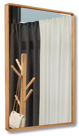Terra Home Wandspiegel Eiche - Rechteckig 80x60 cm, Modern, Voll-Holz, Spiegel - für Flur, Wohnzimmer, Bad oder Garderobe (80x60)