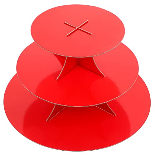 Zerodeko Espositore Per Dolci Alzata in Cartone Per Dolci Alzata Per Cupcake a 3 Livelli Porta Dessert Creativo Vassoio Per Cupcake Nozze Oggetti Di Scena Carta Rosso