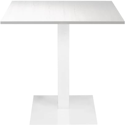 Tavolo da bar quadrato con base centrale in metallo e piano laminato resistente – ideale per locali, ristoranti, pub, uso interno o esterni coperti (Gamba Bianca, Bianco Frassino, 80x80)