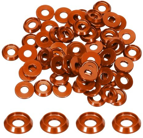 QUARKZMAN Rondelles Coniques M4, Diamètre du Trou 4 mm/0,16, Rondelles en Aluminium pour Vis RC/FPV/PC/Drone/Accessoires Mécaniques, Lot de 60 (Orange)