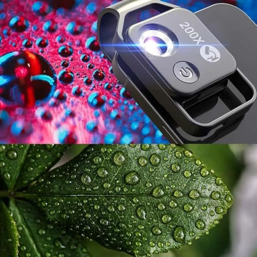 Nanozoom Grossissement 200x, lentille à clipser haute technologie Nanozoom transforme n'importe quel smartphone en un pro-microscope, lentille de microscope de téléphone avec lumière LED, lentille