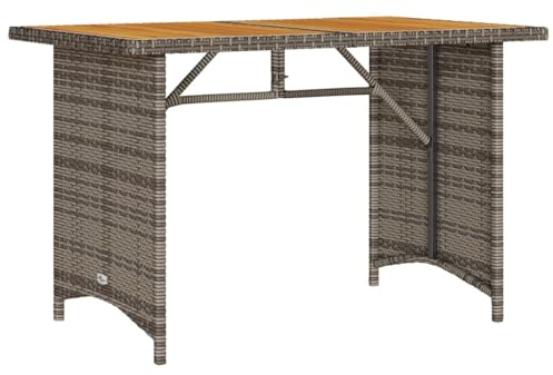 vidaXL Gartentisch, Terrassentisch mit Holzplatte Stahlrahmen, Esstisch für Terrasse Garten Balkon, Balkontisch Gartenmöbel, Grau Poly Rattan