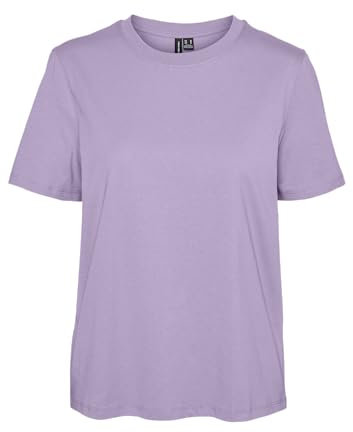 VERO MODA Basic Women's T-Shirt Top Crew Neck Short Sleeve Regular Cut, Orchid Bloom, XL
