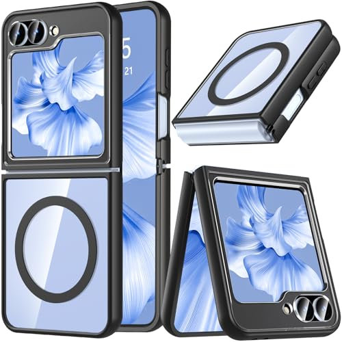 BESINPO Magnetic Case for Samsung Galaxy Z Flip 7 FE/Galaxy Flip 6, Compatible with MagSafe Accessories, Shockproof Anti-Scratch Hard PC Protective Transparent Back Phone Cover (Black)