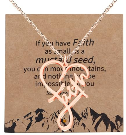 Tobestu Womens Rose Gold Plated Heart-shape Cutout Pendant Necklace - Faith Infinity Mustard Seed Inspirational Jewelry for Christmas Birthday YA4993