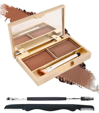 Augenbrauenpulver Palette-2 Farben Dunkelbraun/Kaffee Eyebrow Powder Wasserfeste,Langanhaltende Natürlicher Augenbrauenfarbe, Definition & Fülle der Augenbrauen, mit Augenbrauen-Tools und Spiegel-Set3