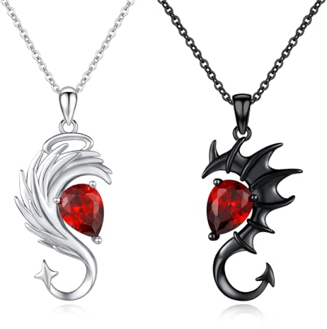 Waysles Engel Teufel Flügel Halskette Paare Pärchen Kette 925 Sterling Silber 2 Stücke Engelsflügel Anhänger Teufelsflügel Anhänger Freundschaft Schmuck Valentinstagsgeschenke für Sie Freund Partner
