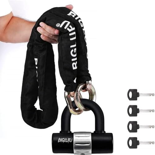 BIGLUFU Kettenschloss Fahrradschloss Kette aus Spezialstahl,15mm dicke Rundkette,Sicherheitslevel 10,für Fahrrad Motorrad Scooter