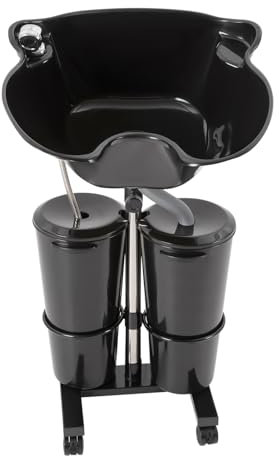 Bac a Shampoing Domicile,Shampooing Portable Lavabo Coiffeur Lavabo Mobile Réglable en Hauteur avec 2x10L Seaux avec Drain et Douchette,Pour Salons de Beauté, Spas