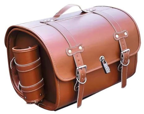 VAEVEN Motorrad Hecktasche für Harley Davidson Softail Breakout 2013-2024, Leder Wasserdichter Retro Motorrad Tasche, Große Kapazität Motorrad Aufbewahrungstasche, Motorrad Zubehör,B Light Brown