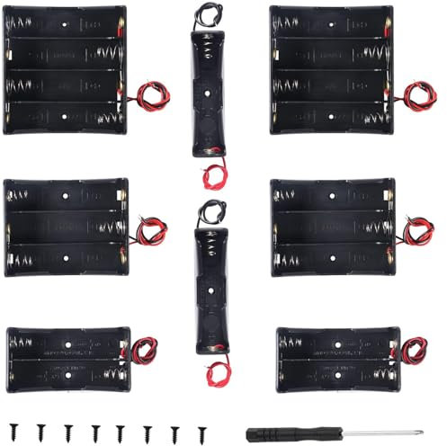VISSQH 8pcs18650 battery holder,1/2/3/4 x 3.7V battery holder,with cable Plastic battery holder,18650 battery holder housing with screws(Black)