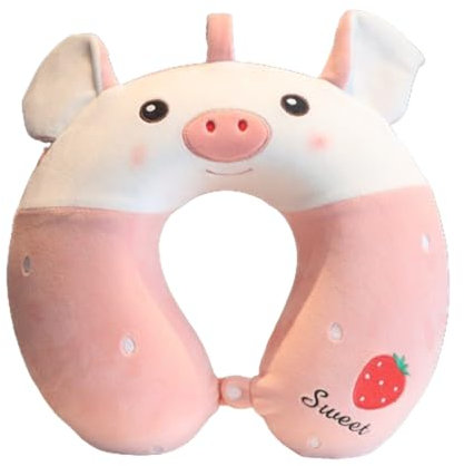 champracer Nackenkissen, Cartoon Tier Reisekissen Memory Foam Nackenkissen Nackenstütze, Niedlich Kinder Nackenkissen Erwachsene U-Geformte Nackenstützkissen für Reisen (Erdbeer-Schwein,30x30 cm)