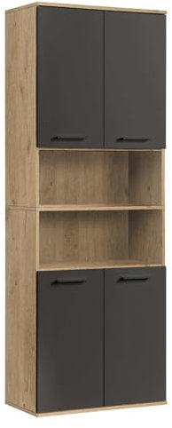 mokebo® Bad Hochschrank in Eiche-Schwarz 'Der Kapitän', Badezimmerschrank breit oder Badschrank, auch als Badezimmerhochschrank & Badregal Badezimmer aus Holz in 180x65x64 (HxBxT in cm)