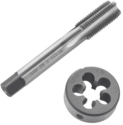 Gewindeschneid M14 x 1.5mm, HSS Gewindebohrer und Schneideisen Set, Rechtsgewinde Feingewinde Schneider, Gerade Geriffelt Gewindeschneider