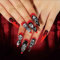 SINLOV Lot de 24 faux ongles d'Halloween Grimace Amande Rouge et Noir Fantôme Crâne Long French Faux Ongles Couverture Complète pour Femmes et Filles